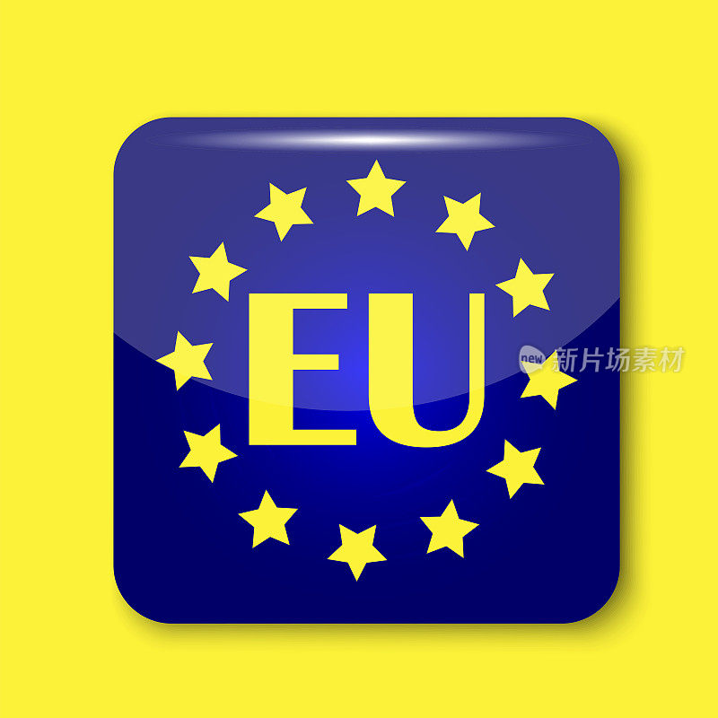 Eu button. EU symbol on a yellow background. Blue button on a yellow background. Stock image. EPS 10.